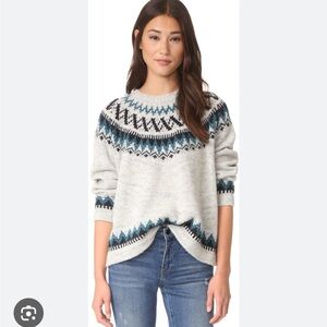 THE GREAT. The Chalet Sweater in Gray & Teal Fairisle
